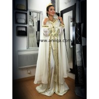 Caftan blanc et or de mariage avec cape Almas