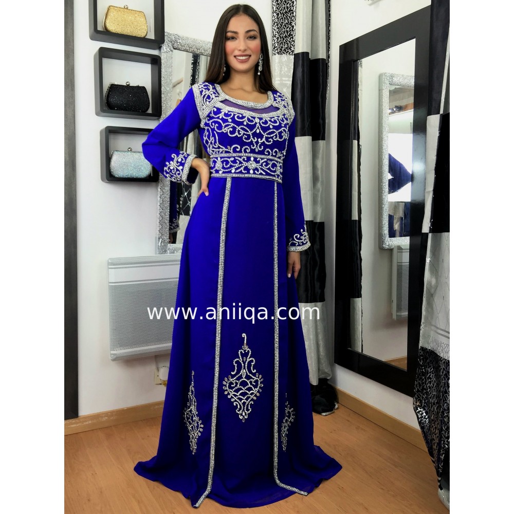 Caftan Dubai Bleu roi et argent Rania