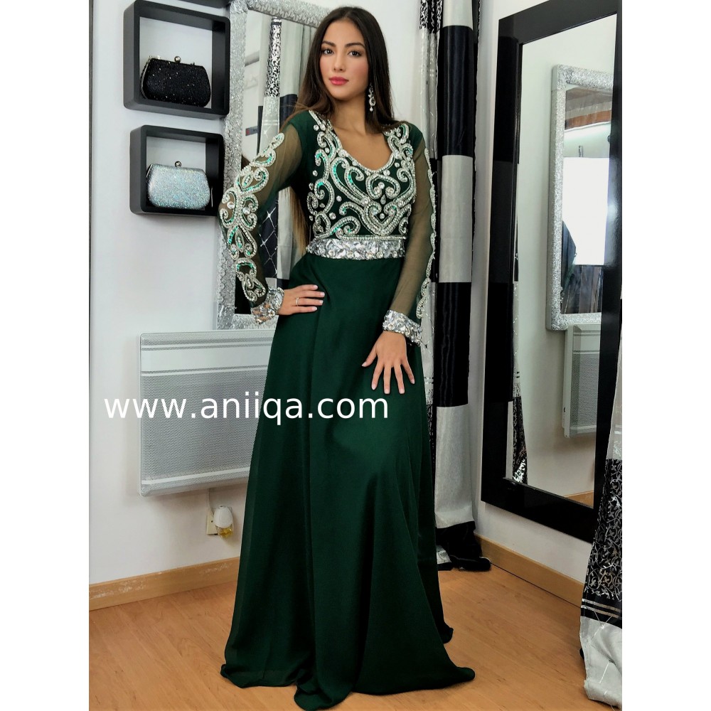 Robe Caftan moderne vert sapin Chaibia ...