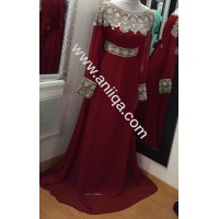 Caftan dubai cleopatre Bordeaux et argent