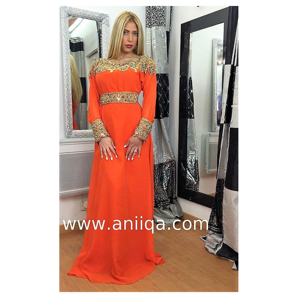 Caftan  dubai orange doré cleopatre 