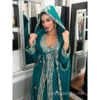 Caftan dubai bleu vert style sari indien