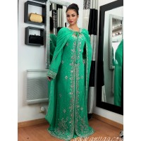 Caftan dubai vert style sari indien avec cape