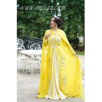 Caftan de mariée Luxe jaune avec sa cape 