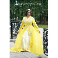 Caftan de mariée Luxe jaune avec sa cape 