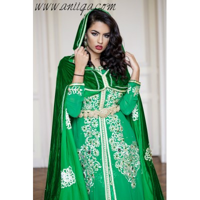 Caftan takchita de luxe verte henna 2018 Avec cape 