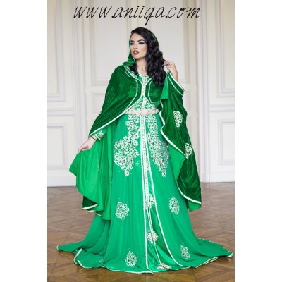 Caftan takchita de luxe verte henna 2018 Avec cape 