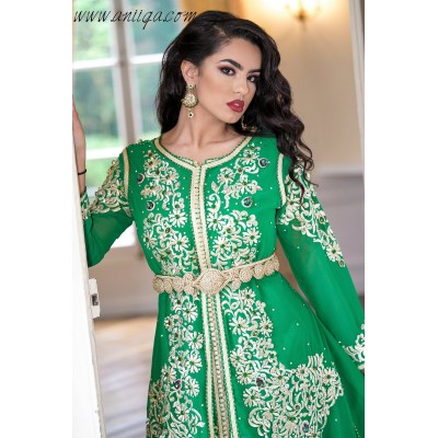 Caftan takchita de luxe verte henna 2018 Avec cape 