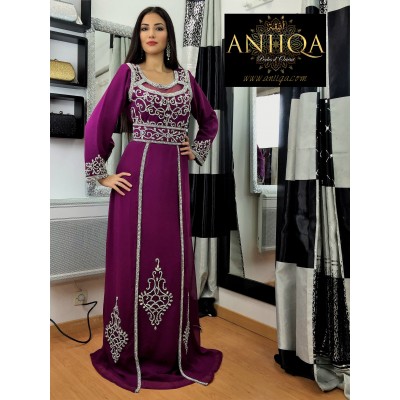 Caftan dubai moderne prune Sara