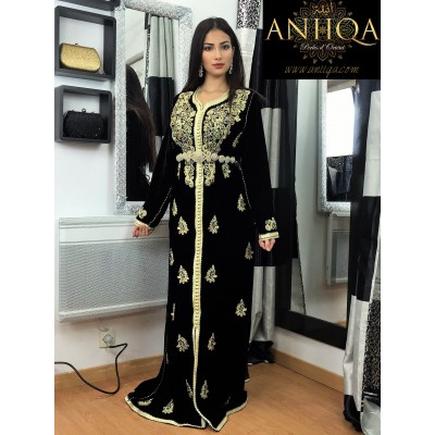 Caftan marocain velours noir Zineb