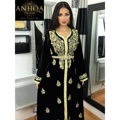 Caftan marocain velours noir Zineb