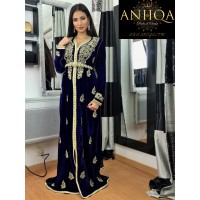 Caftan marocain velours bleu roi Zineb