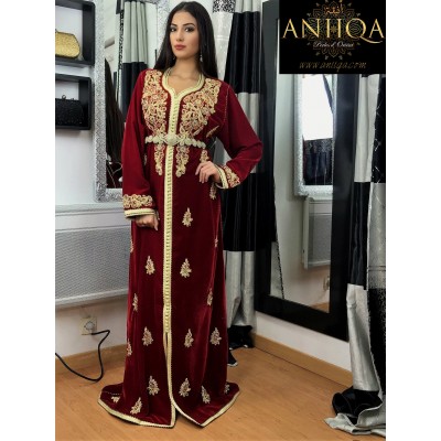 Caftan marocain en velours rouge Zineb