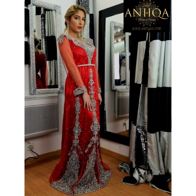 Caftan moderne tulle rouge Manal