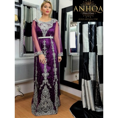 Caftan Chic prune en tulle Manal