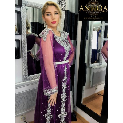 Caftan Chic prune en tulle Manal