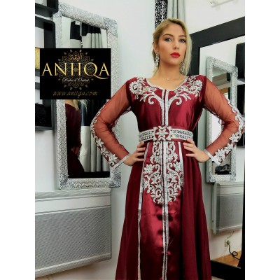 Caftan moderne bordeaux & cristal argent Chaima