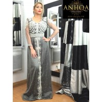 Caftan moderne gris en tulle perlé Sawsan