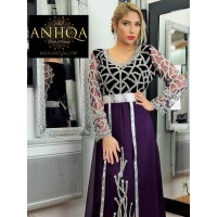 Caftan moderne prune velours et mousseline 