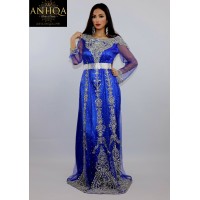 Caftan moderne bleu roi en tulle Manal