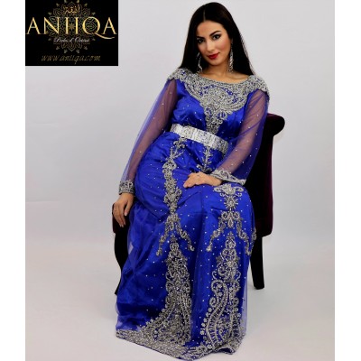 Caftan moderne bleu roi en tulle Manal