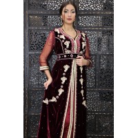 caftan 2018 bordeaux en velours perlé