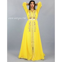 caftan moderne cloche en mousseline jaune