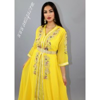 caftan moderne cloche en mousseline jaune