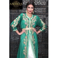 caftan marocain vert perlé main