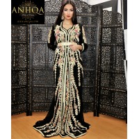 caftan marocain noir perlé et brodé fait main