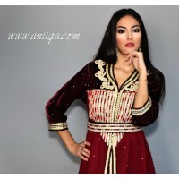 caftan marocain chic et simple , velours et mousseline perlé