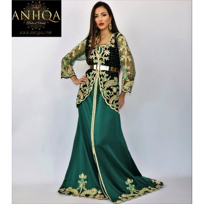 caftan vert style karakou avec gilet