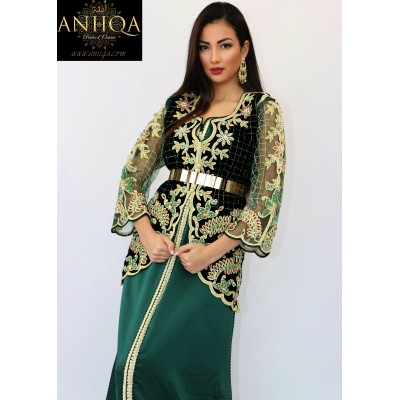 caftan vert style karakou avec gilet