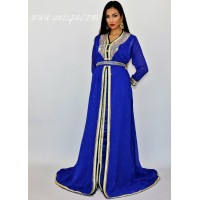 caftan moderne bleu roi strass