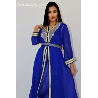 caftan moderne bleu roi strass