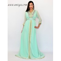 caftan takchita simple vert eau strassé