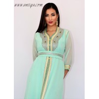 caftan takchita simple vert eau strassé