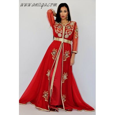 caftan takchita rouge mousseline faite à la main