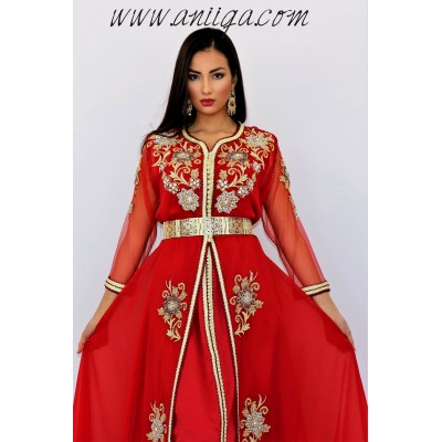 caftan takchita rouge mousseline faite à la main