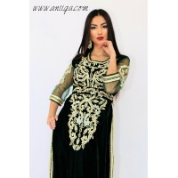 caftan moderne velous vert royal avec traine