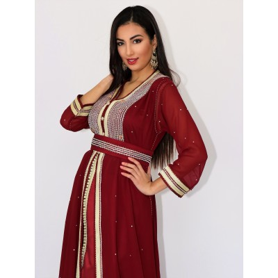 caftan takchita rouge mousseline strassé