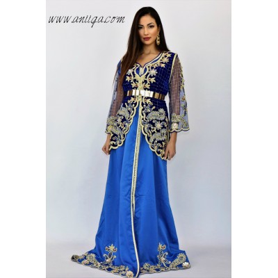 caftan styke karakou moderne bleu roi