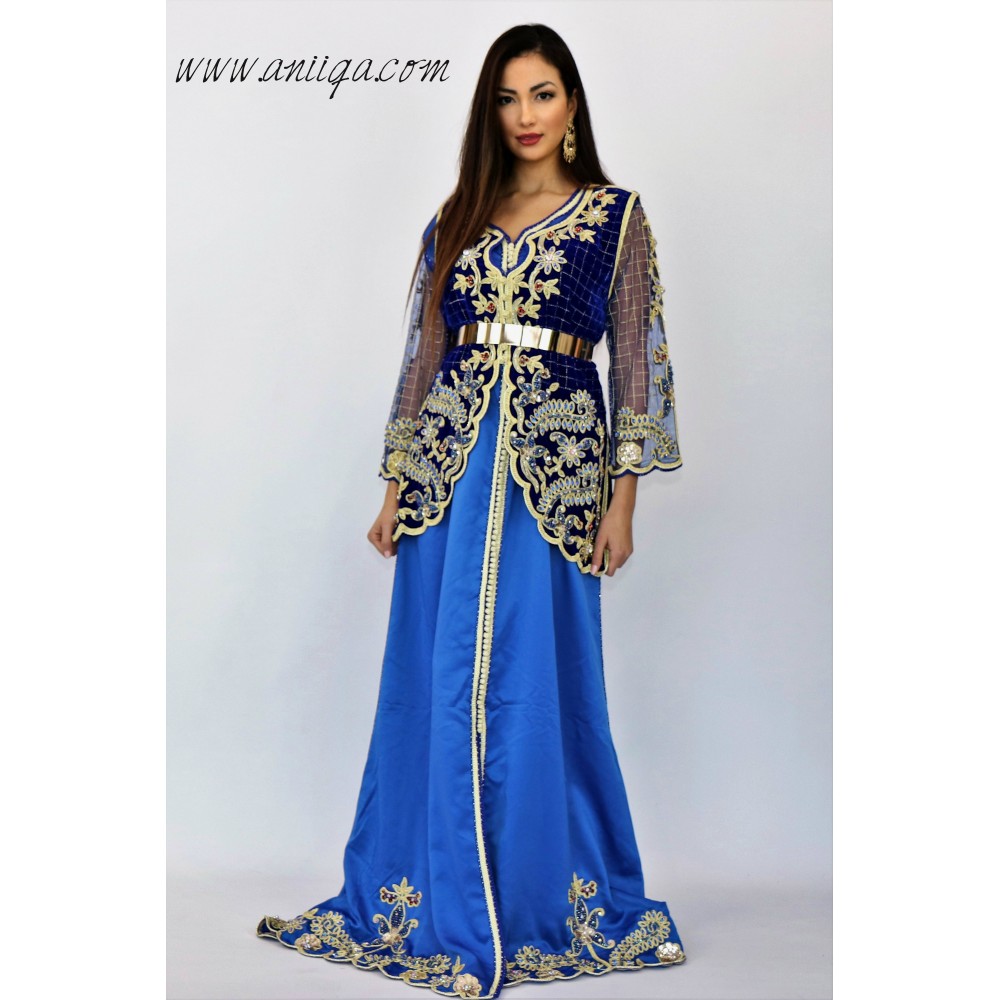 caftan styke karakou moderne bleu roi