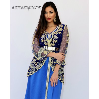 caftan styke karakou moderne bleu roi