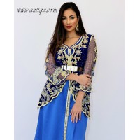 caftan styke karakou moderne bleu roi