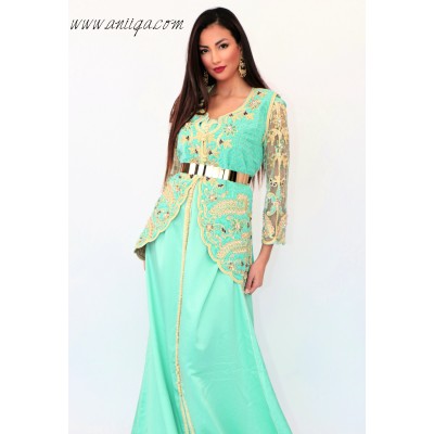 caftan moderne avec gilet vert eau