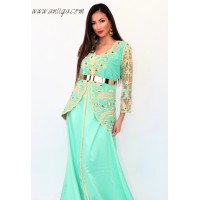 caftan moderne avec gilet vert eau