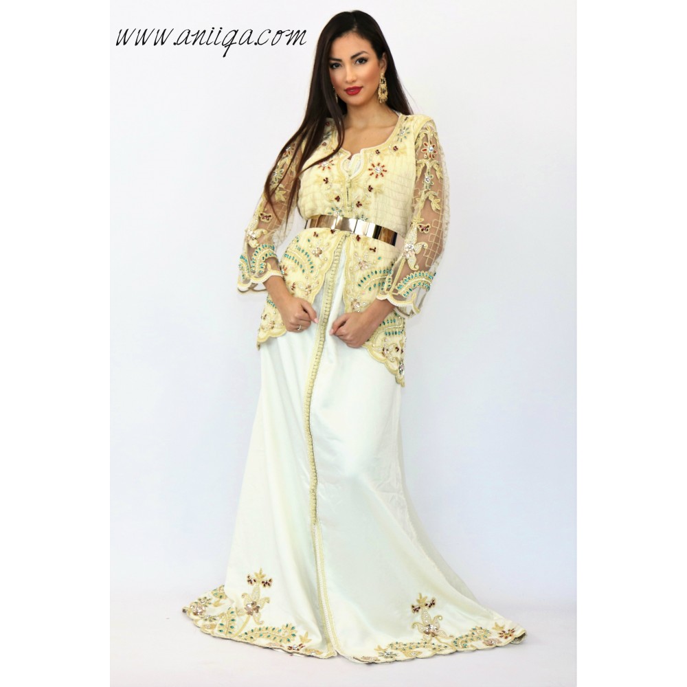 caftan blanc avec gilet style karakou algerien