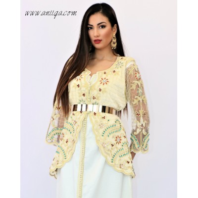 caftan blanc avec gilet style karakou algerien