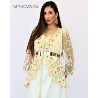 caftan blanc avec gilet style karakou algerien